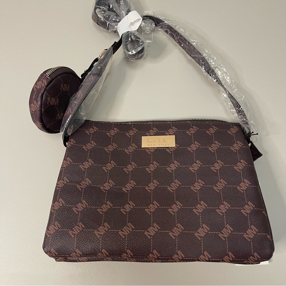 Nicole Miller Dark Brown Monogram Shoulder Bag